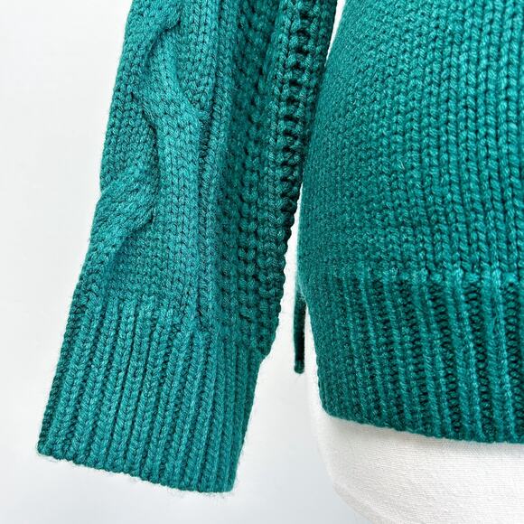 Roolee Green Cable Knit Sleeve Button-Back Crewneck Sweater - Picture 4 of 7